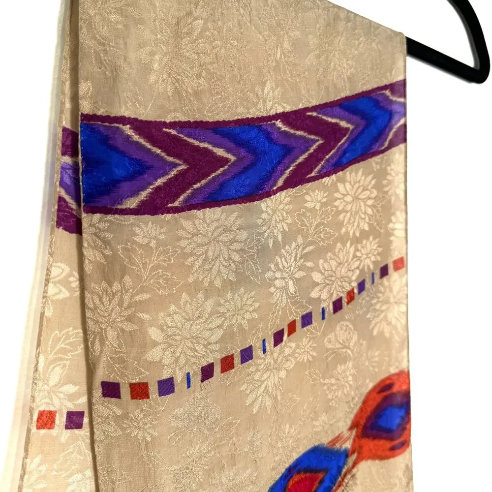 Vtg Albert Nipon Silk Scarf 10x52 Women Gold & Purple & Red Tribal Western Sheer - Picture 3 of 6